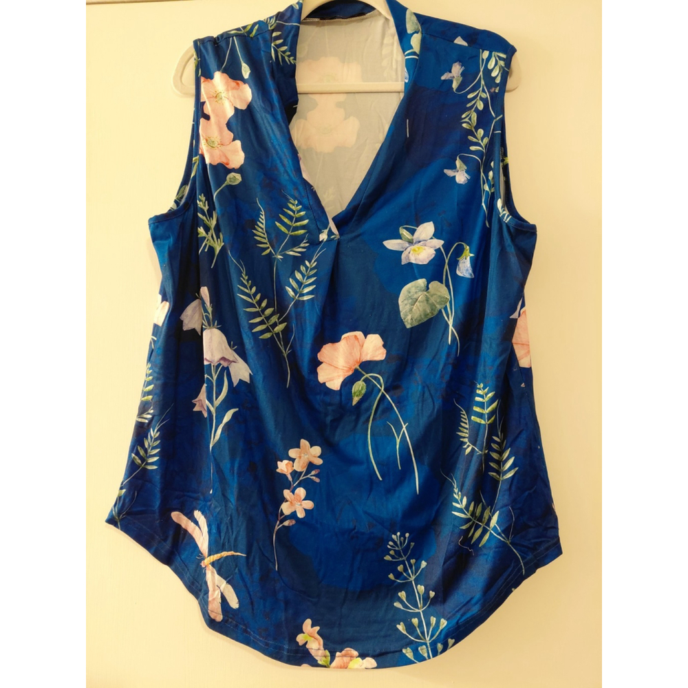Women's Loveu.dear Sleeveless Blouse Top Size 1X Blue Floral